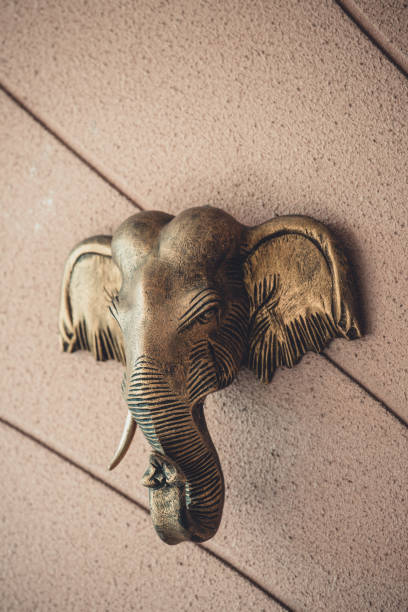 istock Elephant Head on wall background - Statue for decoration, Brass Material ,Thailand 842711420
