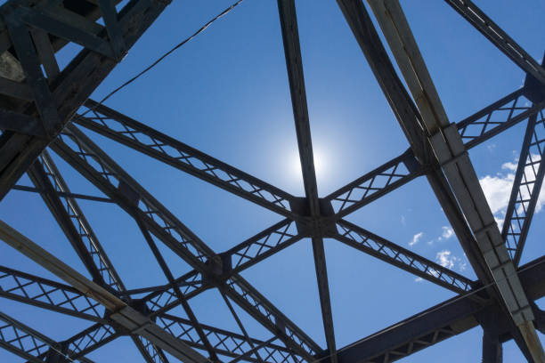 istock overhead metal supporting structure of a steel brigde 842714316