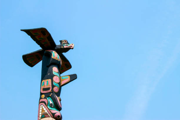 istock Totem Pole in Canada, blue sky background 842726282