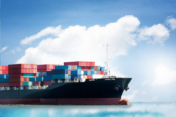istock Logistics import export background of Container Cargo ship in seaport on blue sky, Freight Transportation 842726410