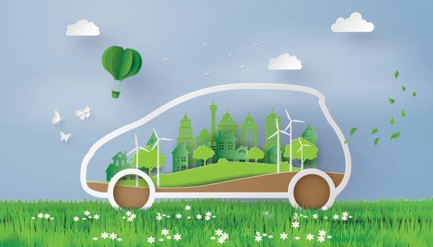 illustrazioni stock, clip art, cartoni animati e icone di tendenza di concetto di eco car - economize