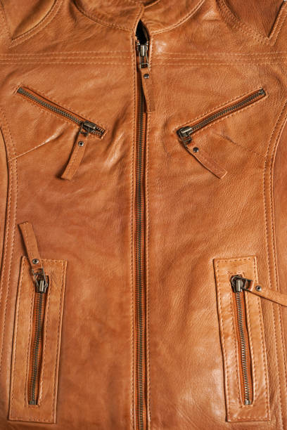 istock Light brown leather jacket. Beige color leather jacket on hanger 842735050