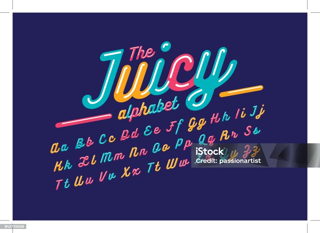 Alphabet juteuse - clipart vectoriel de Police de caractère libre de droits