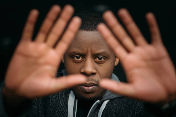 istock Stop gesture. Black male in selective focus 842743186