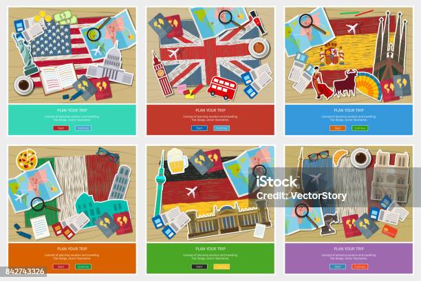 Concept Of Travel Or Studying Stock Illustration - Download Image Now - USA, Learning, English Language