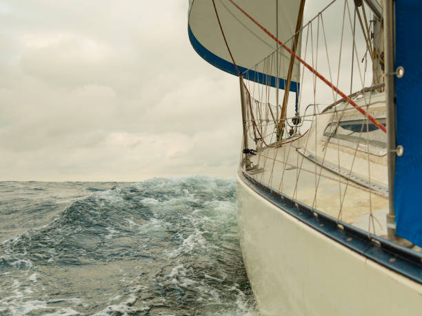 istock Seascape from sailing boat before storm , dark clouds 842744776