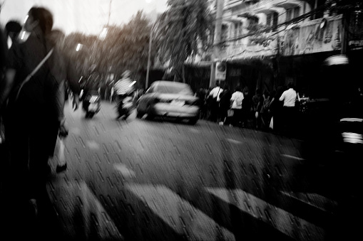 Urban society with black and white in the rainy season.