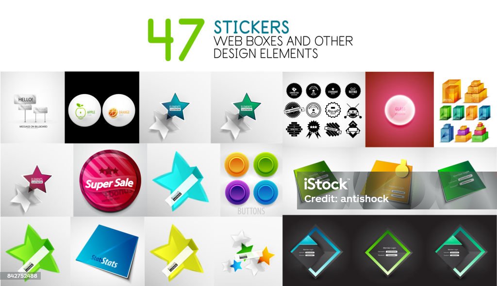 Set Of Vector Stickers Labels Web Design Interface Elements And Login ...