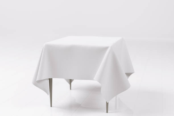 render 3d de una mesa vacía realista foto - restaurant tablecloth fotografías e imágenes de stock