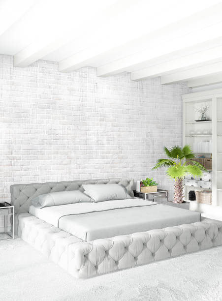 istock Modern loft interior bedroom or living room with eclectic wall with space. 3D rendering. 842760662