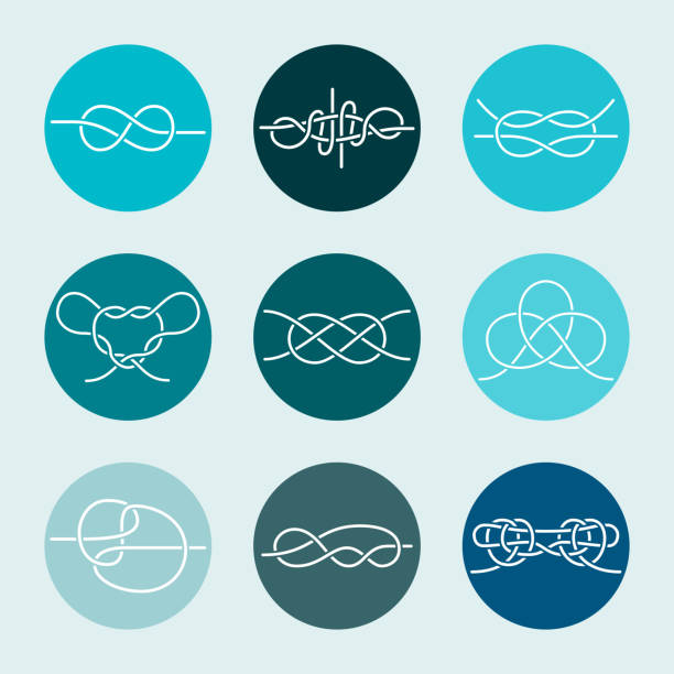 Sea Knots - Vector Outline Icons Vector Icons of Sea Knot Collection. Editable stroke design elements for seafood restaurant menu. Set of symboltypes templates for climbing, rope access, yacht club and insurance firm. rope climbing stock illustrations