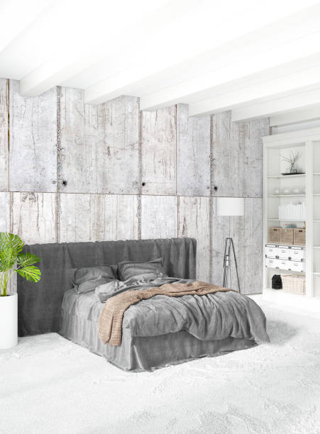 istock Modern loft interior bedroom or living room with eclectic wall with space. 3D rendering. 842763260