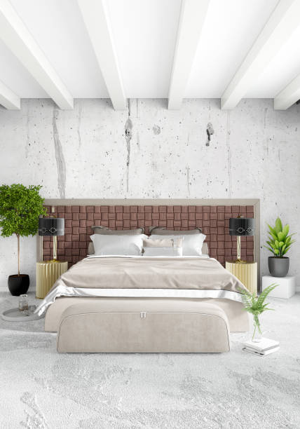 istock Modern loft interior bedroom or living room with eclectic wall with space. 3D rendering. 842767252