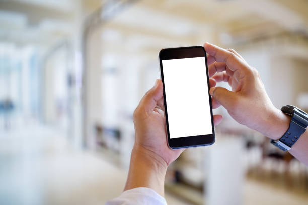 istock Businessman using Smartphone. Blank screen mobile phone for graphic display montage. 842768844