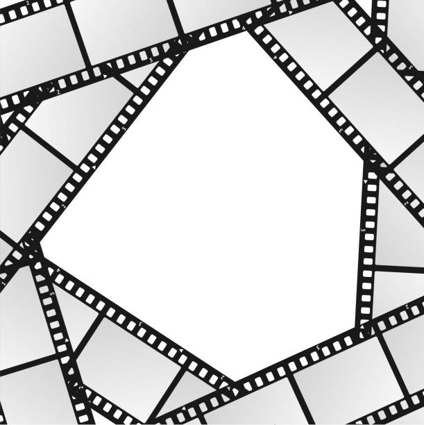 Cinema Movie Film Stripe or Reel Background. Vector Cinema Movie Film Stripe or Reel Background Blank White Template for Ad, Invitation, Presentation. Vector illustration of Retro Filmstrip rolled up photos stock illustrations