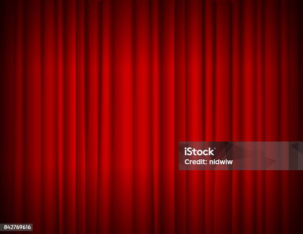 Realistic Red Full Closed Stage Curtains Background Vector Stock Illustration - Download Image Now