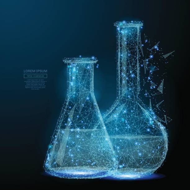 пробирки низкий поли синий - science botany chemistry formula stock illustrations