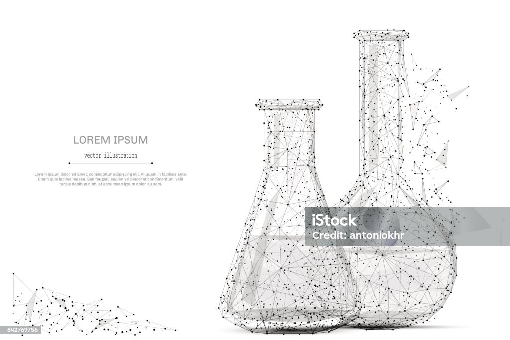 test tubes low poly gray Test tubes isolated from low poly wireframe on white background. Science and analyses. Vector abstract polygonal image mash line and point hands collect puzzle with an inscription. Digital graphics Chemistry stock vector