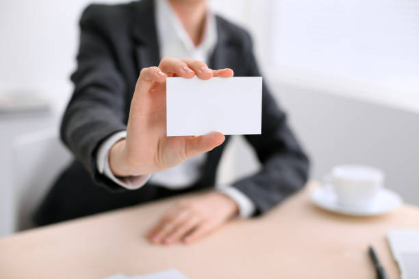 istock Business woman giving visit card 842772862
