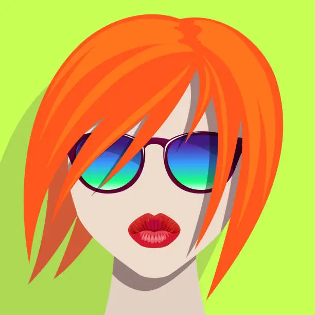 Vector illustration of mannequin in wig and sunglasses. color illustration