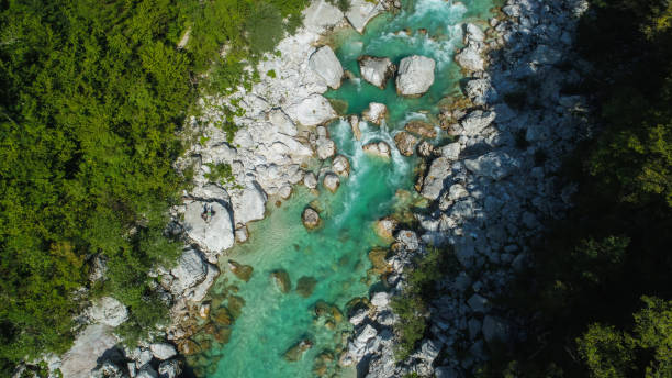 istock Emerald river Soca (Isonzo) near Kobarid, Slovenia, aerial view 842773716