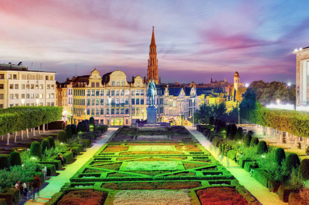 istock Brussels cityscape at night,  Belgium panorama skyline 842776686