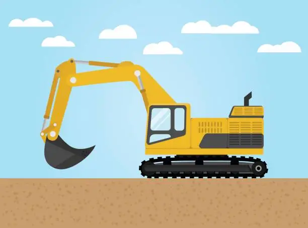 Vector illustration of power shovel digger flat design