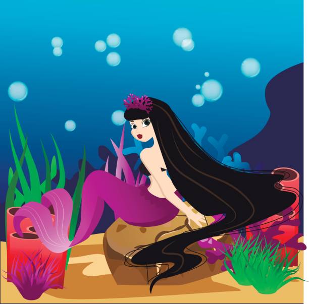 istock Beautiful brunette mermaid, coral and colorful reefs and algae 842776964
