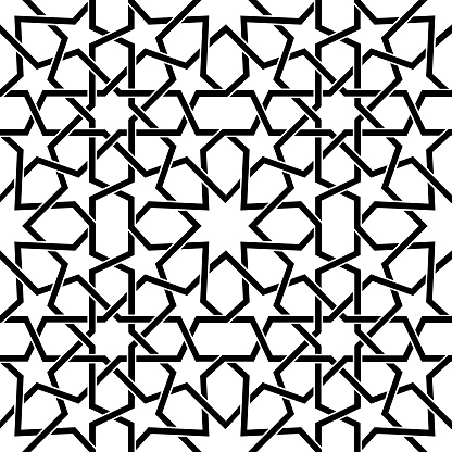 Repetitive monochrome mosaic background inspired by ceramic tiles from Morocco