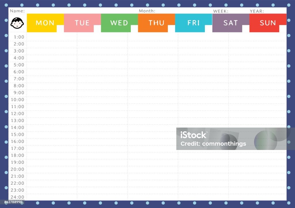 HORARIO SEMANAL DE NIÑO - arte vectorial de Edificio escolar libre de derechos