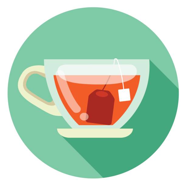 ilustraciones, imágenes clip art, dibujos animados e iconos de stock de taza de icono de diseño plano de té - infusión té bebida