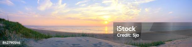 Summer Sunset In The Dunes At The North Sea Beach Stock Photo - Download Image Now - Sunset, Beach, Panoramic