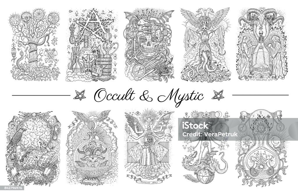 Occulte sertie d’illustrations gravées graphiques - Illustration de Illustration libre de droits