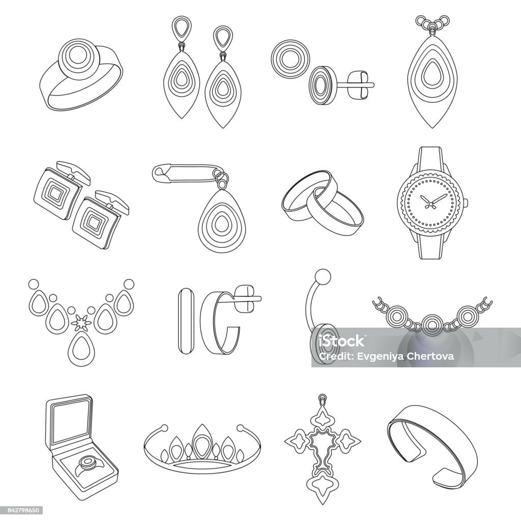 Set contour icons jewelry in vector. Black flat icons isolated on white background Bracelet stock vector