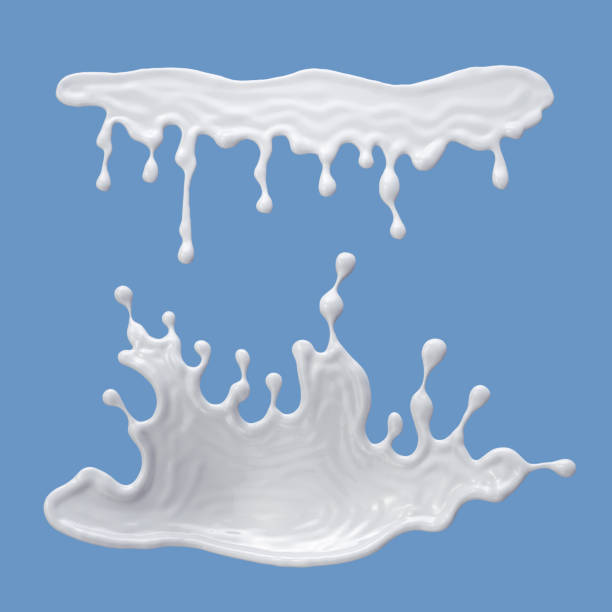 istock 3d render, milk splash, abstract white paint liquid splashing, clip art set isolated on white background 842801296