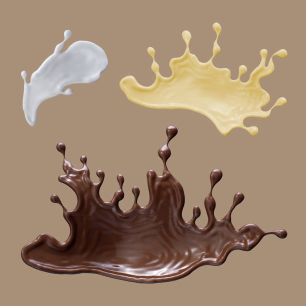 istock 3d render, abstract liquid, milk, chocolate, butter, splash, colorful wavy jets, ingredients set, isolated splashing clip art 842801350