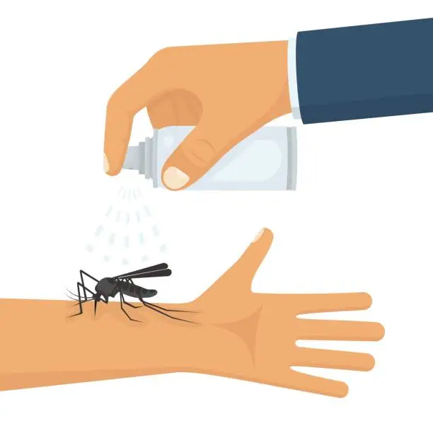 Vector illustration of Mosquito spray in hand human