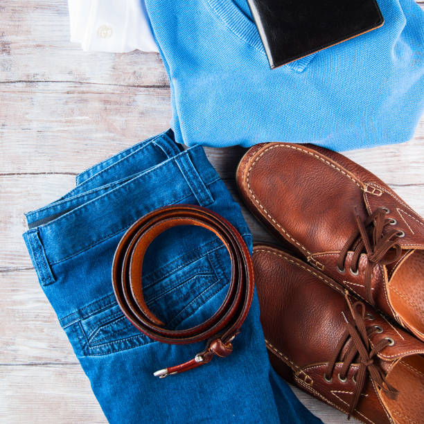 istock Man's clothes lifestyle shoes flat lay 842805408