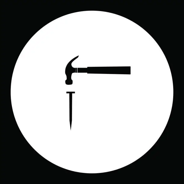 Vector illustration of hammer and nail simple silhouette black icon eps10