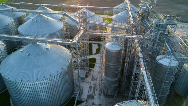 istock Bird's eye view of granaries and elevators 842810060