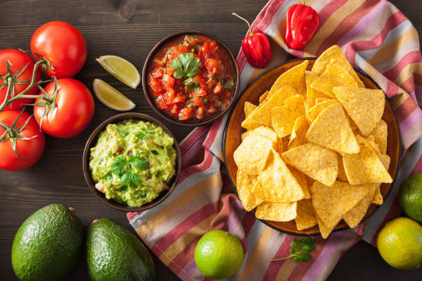 istock mexican guacamole and salsa dip, nachos tortilla chips 842814664