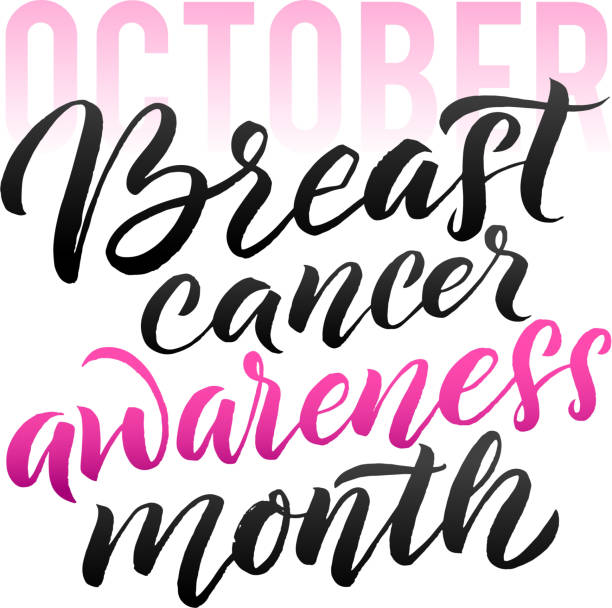 illustrazioni stock, clip art, cartoni animati e icone di tendenza di vector breast cancer awareness calligraphy poster design. nastro rosa a tratto. ottobre è il mese della consapevolezza del cancro - breast cancer cancer breast cancer awareness ribbon pink