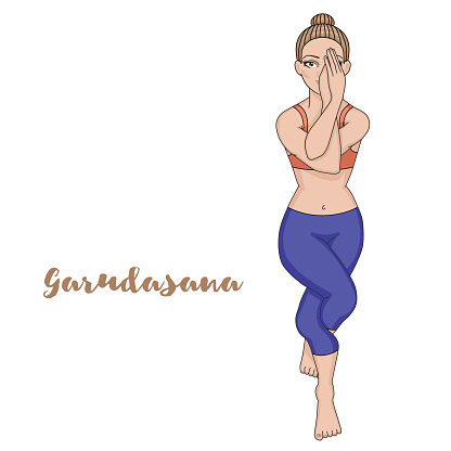 Women silhouette. Eagle yoga pose. Garudasana Vector illustration