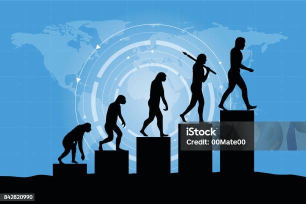 Human Evolution Into The Present Digital World Business Growth Stock Illustration - Download Image Now