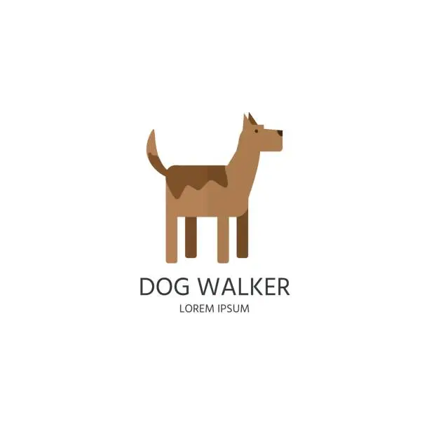 Vector illustration of Dog walker symbol, label, badge. Cute simple dog in flat style des