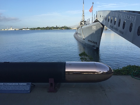 Pearl Harbor, USA - April 1st, 2022: Battleship USS Missouri. National historic sites at Pearl Harbor tell the story of the battle that plunged US into World War II.