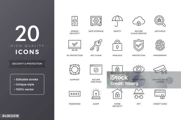 Security Line Icons Stock Illustration - Download Image Now - Security, Security Staff, Line Icon