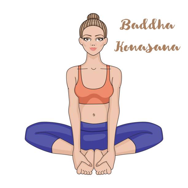 Women silhouette. Bound Angle yoga pose. Baddha Konasana - ilustração de arte vetorial