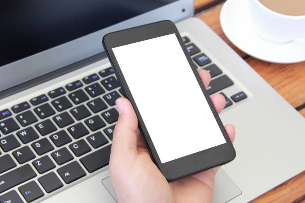 istock Male hand holding blank mobile phone 842833234