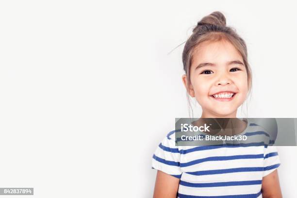 Happy Small Girl Stock Photo - Download Image Now - White Background, Portrait, Happiness